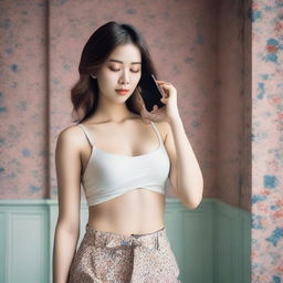 A beautiful woman with a fair complexion, a small waist, and a large chest