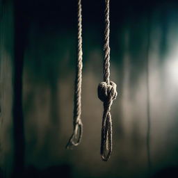 A haunting image of a noose with a female corpse hanging from it, set against a dark and eerie background