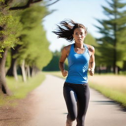 A dynamic image of a runner girl running towards the viewer