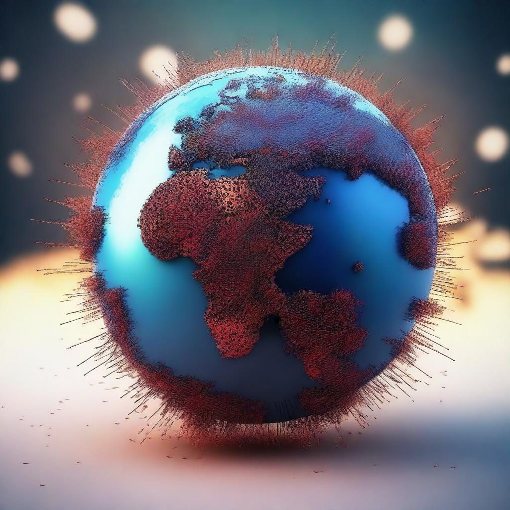 A digital art piece depicting the Earth combined with the coronavirus