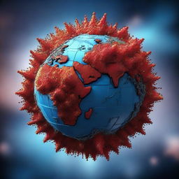 A digital art piece depicting the Earth combined with the coronavirus