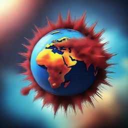 A digital art piece depicting the Earth combined with the coronavirus