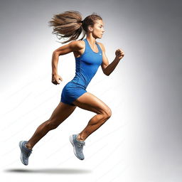 A dynamic image of a European runner girl in a short outfit, running towards the viewer