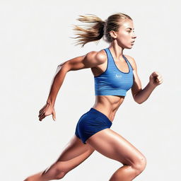 A dynamic image of a European runner girl in a short outfit, running towards the viewer