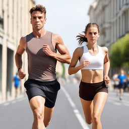 An image of a European runner man and a European girl running towards the viewer