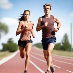 An image of a European runner man and a European girl running towards the viewer