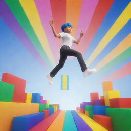 A vibrant, animated image of a Roblox character leaping between multi-coloured platforms with 'Rainbow Ascent' displayed prominently in the backdrop.