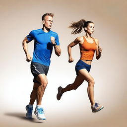 An image of a European runner man and a European girl dynamically running towards the viewer