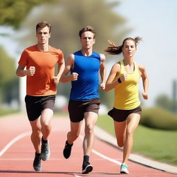 An image of a European runner man and a European girl dynamically running towards the viewer