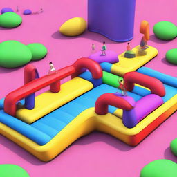 Create an image of a fun and challenging obstacle course, also known as an 'Obby,' in a vibrant, colorful environment