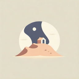 An isotype of a desert dune with a cabin, all in vector design