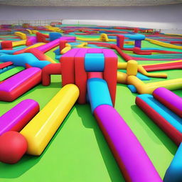 Create an image of a fun and challenging obstacle course, also known as an 'Obby,' in a vibrant, colorful environment