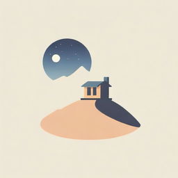 An isotype of a desert dune with a cabin, all in vector design