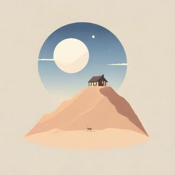 An isotype of a desert dune with a cabin, all in vector design