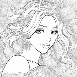 Create a detailed adult anime coloring page featuring a woman