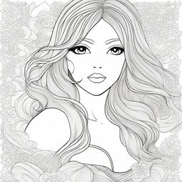 Create a detailed adult anime coloring page featuring a woman