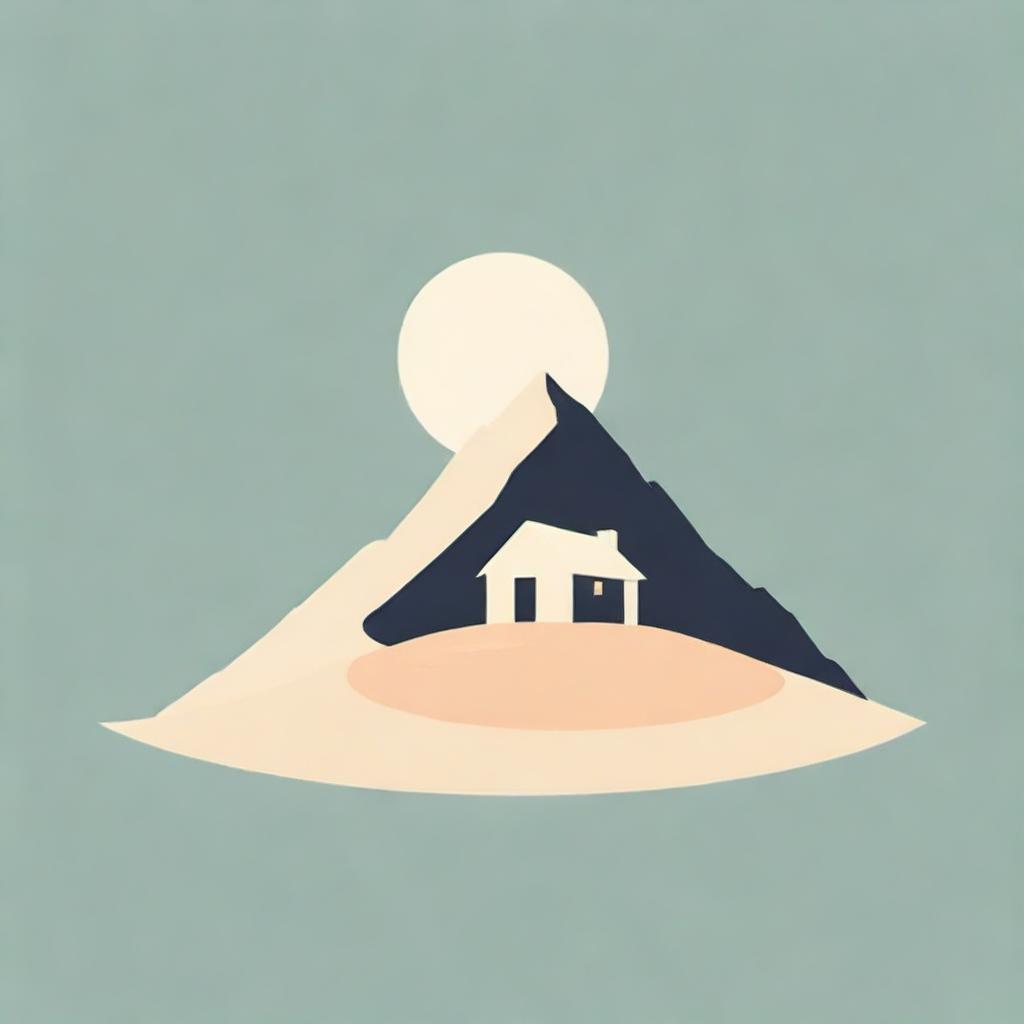 An isotype featuring a vector-styled dune with a quaint cabin nestled within