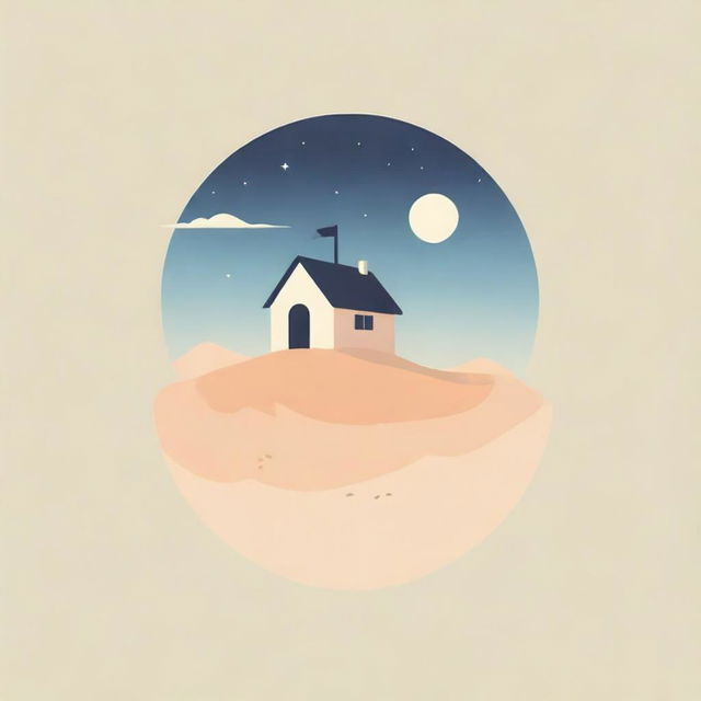 An isotype featuring a vector-styled dune with a quaint cabin nestled within