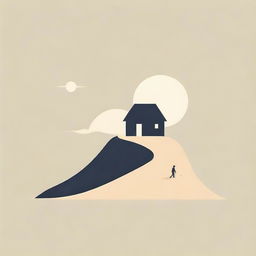 An isotype featuring a vector-styled dune with a quaint cabin nestled within