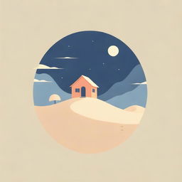 An isotype featuring a vector-styled dune with a quaint cabin nestled within