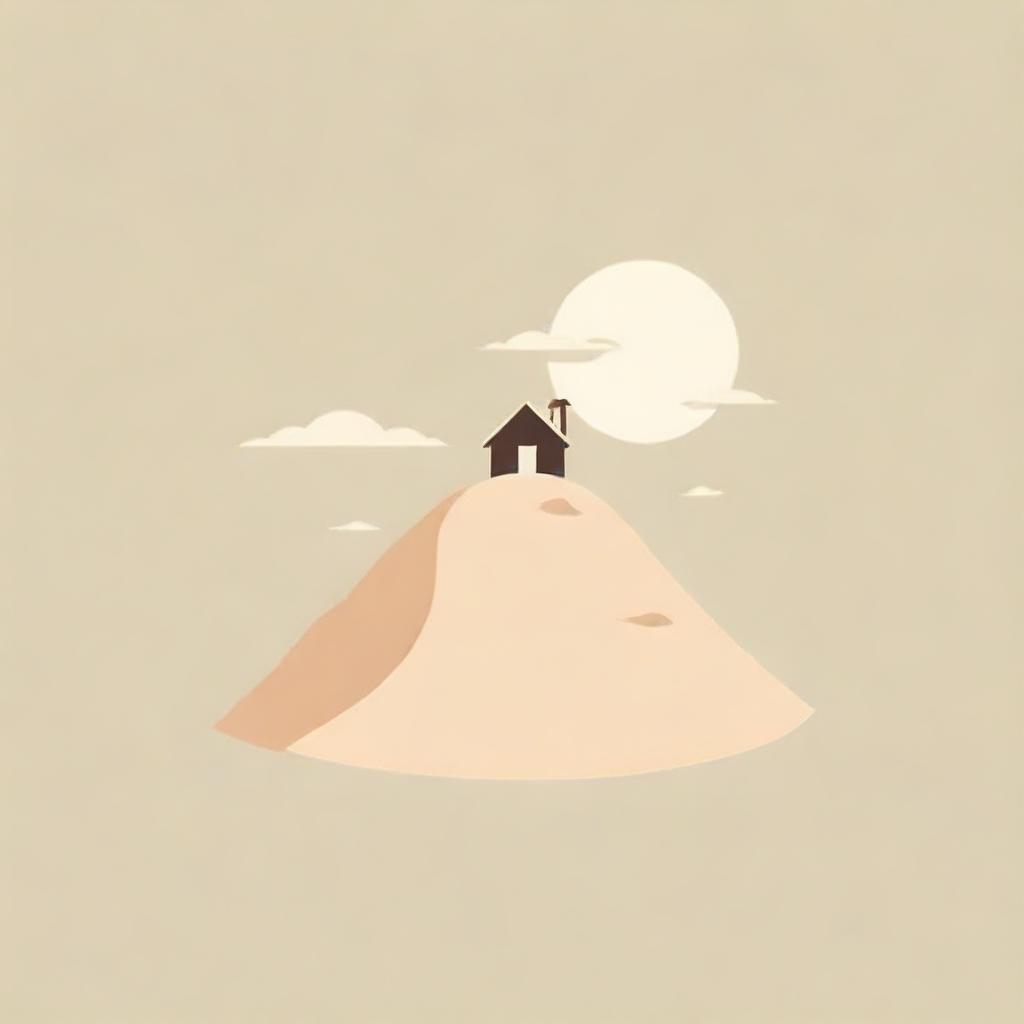 Vector-style isotype of a sand dune with a small cabin