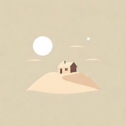 Vector-style isotype of a sand dune with a small cabin