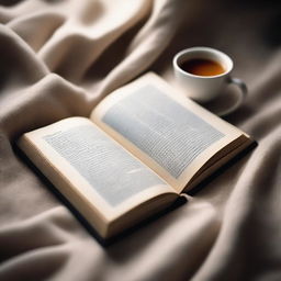 A serene and calming image of an open book with a poem written on its pages