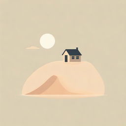 Vector-style isotype of a sand dune with a small cabin