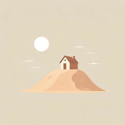 Vector-style isotype of a sand dune with a small cabin