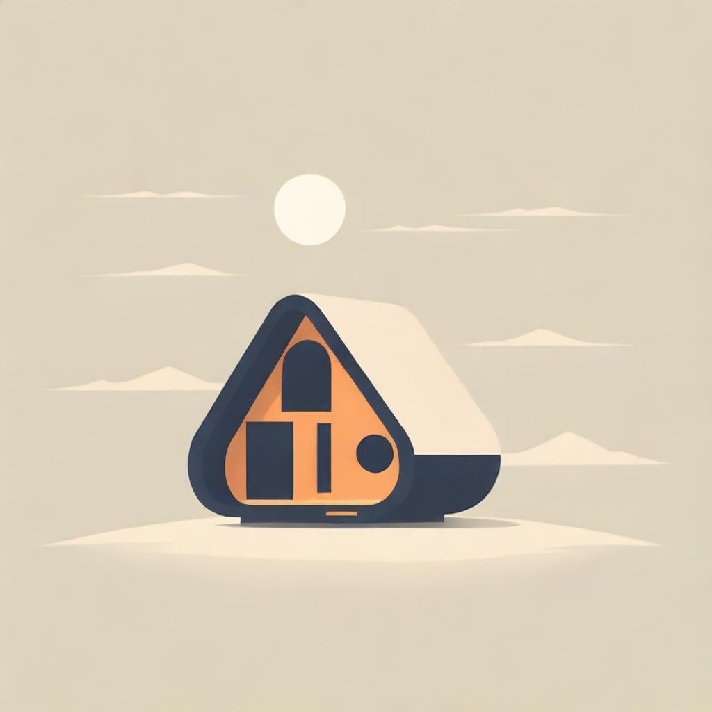 Isotype design of a cabin nestled on a vector style dune