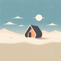 Isotype design of a cabin nestled on a vector style dune