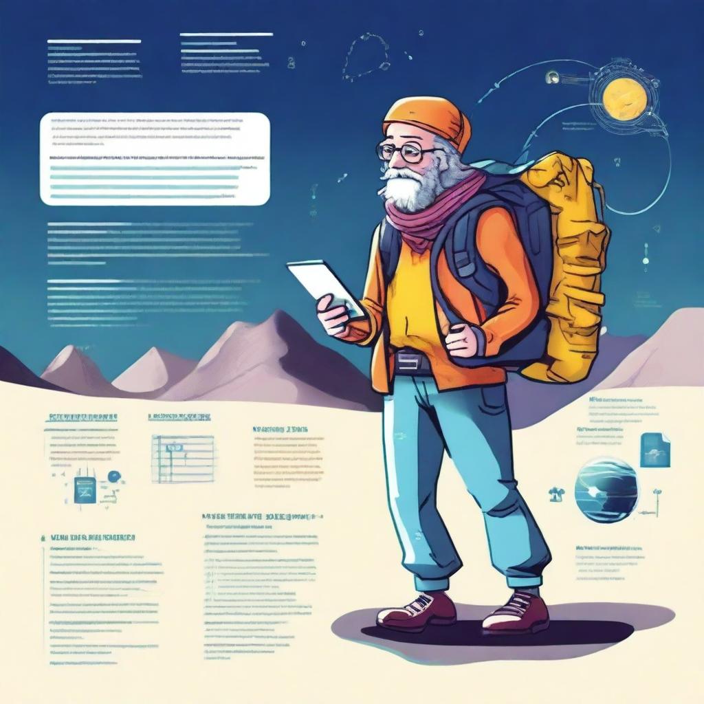 Create an image for a new user guide for an ERP system with a 'Hitchhiker's Guide to the Galaxy' survival guide theme