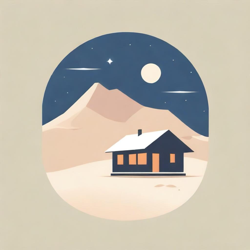 Isotype design of a cabin nestled on a vector style dune