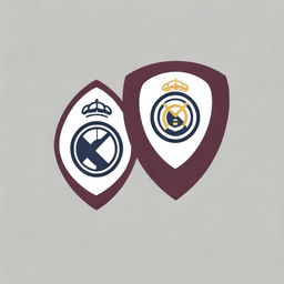 Create a fusion of the badges of Real Madrid and Lanús Football Club, harmoniously combining the distinct elements of both crests.