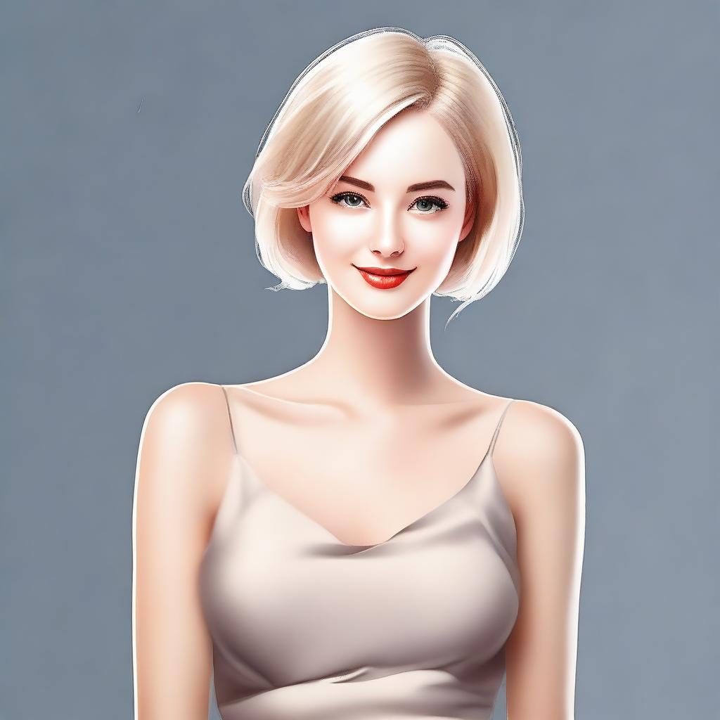 A beautiful blond girl with short hair, depicted in a tasteful and classy manner