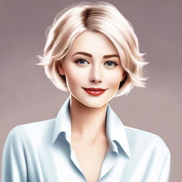 A beautiful blond girl with short hair, depicted in a tasteful and classy manner