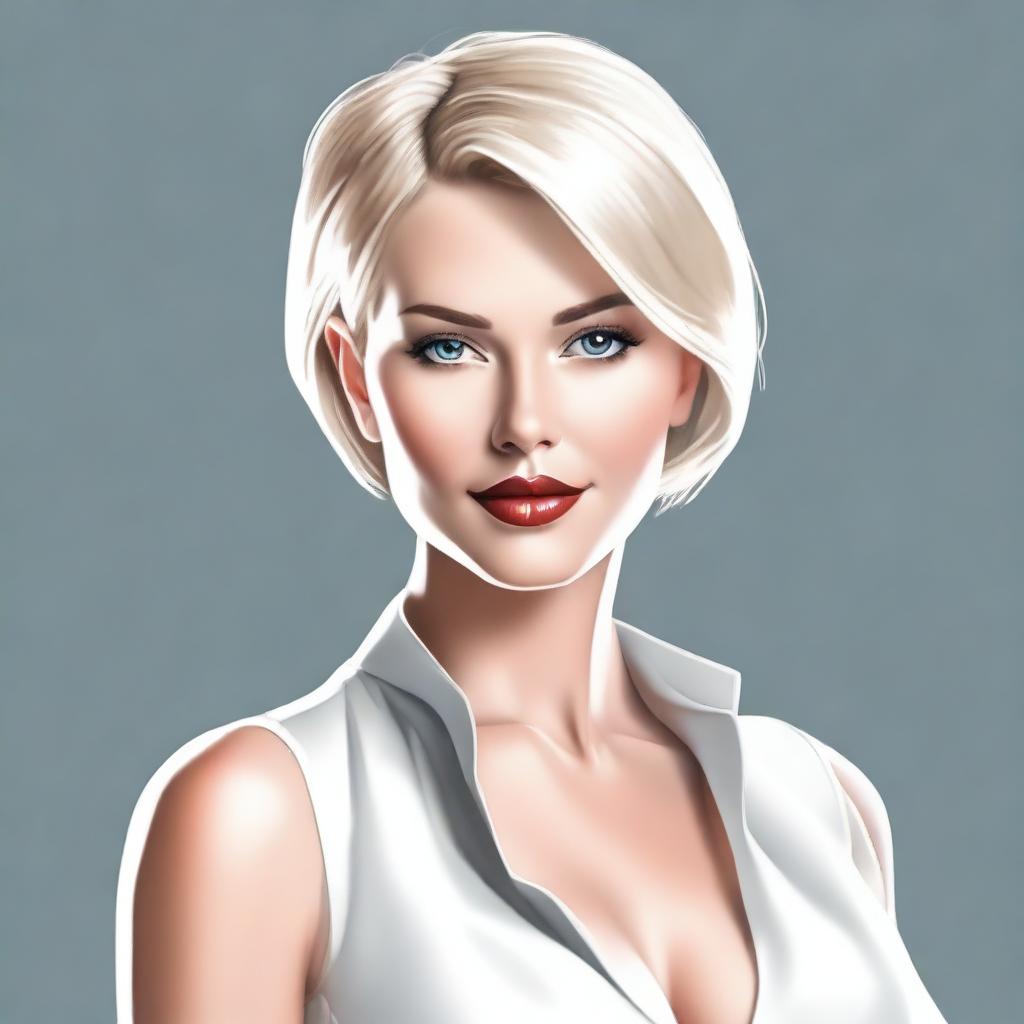 A realistic depiction of a sexy blonde woman with short hair