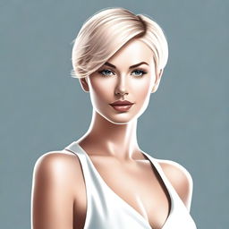 A realistic depiction of a sexy blonde woman with short hair