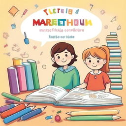 Una portada de manual de actividades de lectoescritura, con colores vivos y dibujos atractivos para niños