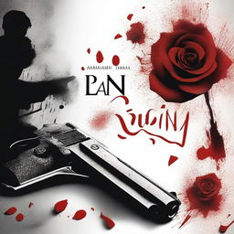 A book cover featuring a dramatic scene with a gun and knife crossed at one another