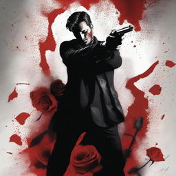 A book cover featuring a dramatic scene with a gun and knife crossed at one another