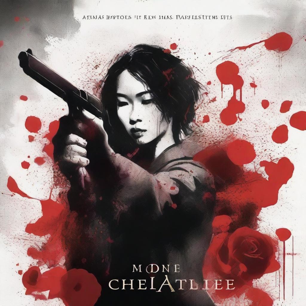 A book cover inspired by Chloe Gong's 'These Violent Delights,' featuring a dramatic scene with a gun and knife crossed at one another