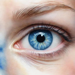 Vibrantly animated close-up of strikingly beautiful blue eyes rendered in a dynamic watercolor style