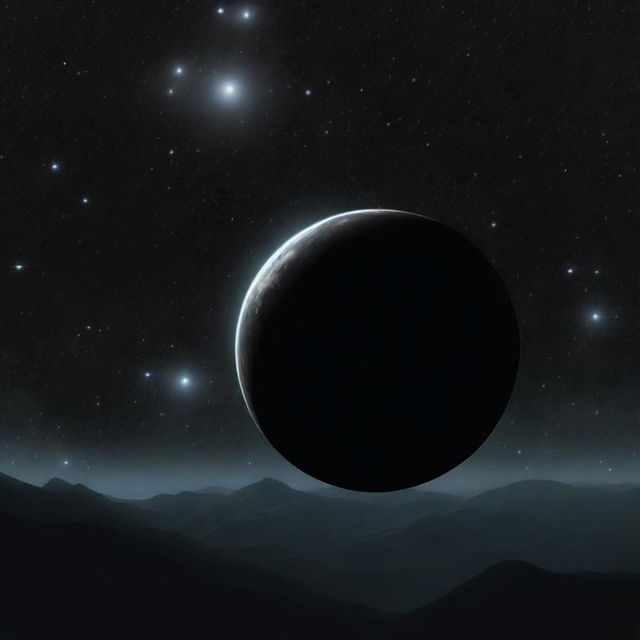 This image features a black planet, a mysterious and enigmatic celestial body