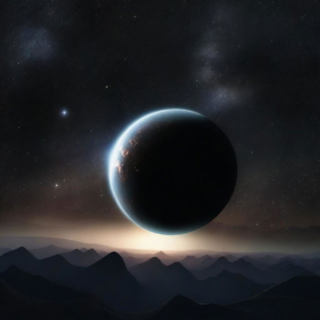 This image features a black planet, a mysterious and enigmatic celestial body