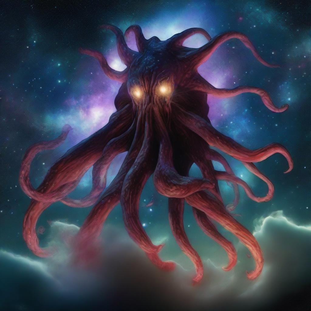 This image features a cosmic monster, a terrifying and otherworldly creature from the depths of space