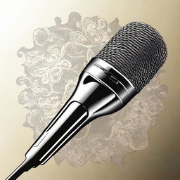 A detailed illustration of a microphone, showcasing its intricate design and metallic finish