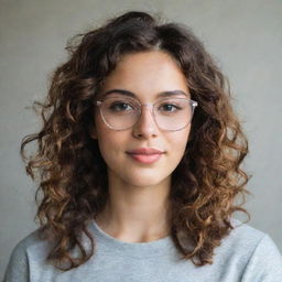 A girl with wavy hair and glasses.