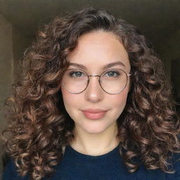 A girl with wavy hair and glasses.