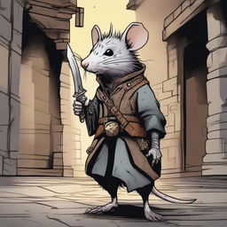 A detailed illustration of a rat folk Dungeons & Dragons character with an urchin background